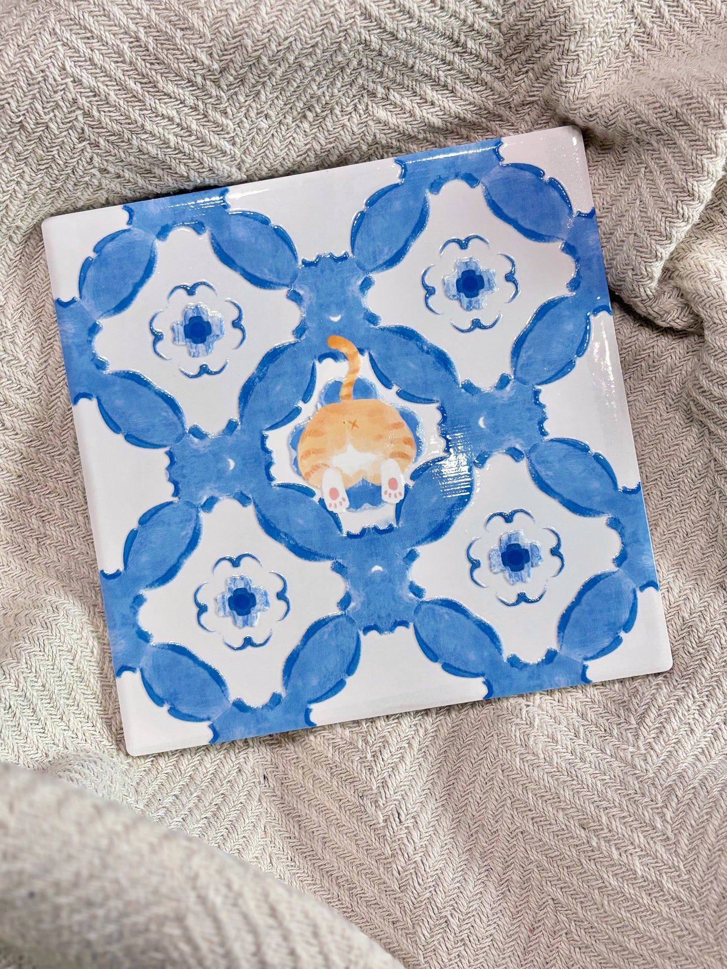 Ginger (Cobalt Blue Series) - Embossed Vintage Ceramic Art Tile