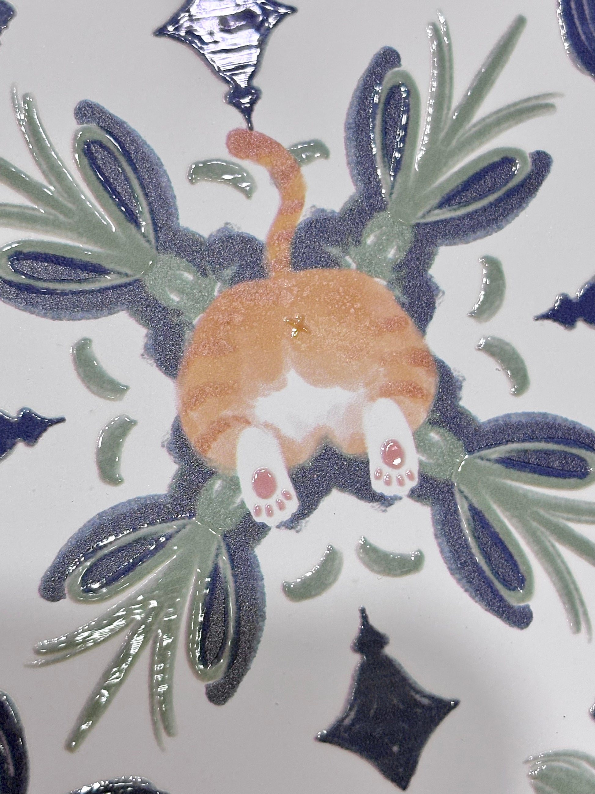 Eunique Art: Ginger Cat, Vintage Majolica Tile, Glossy Relief Ceramic Coaster