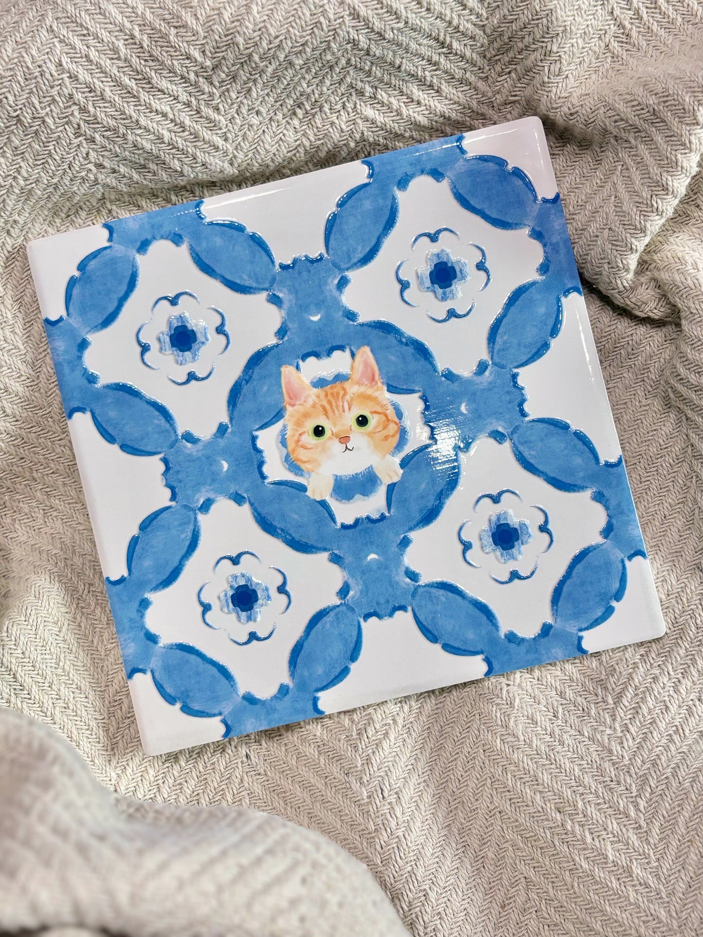 Ginger (Cobalt Blue Series) - Embossed Vintage Ceramic Art Tile