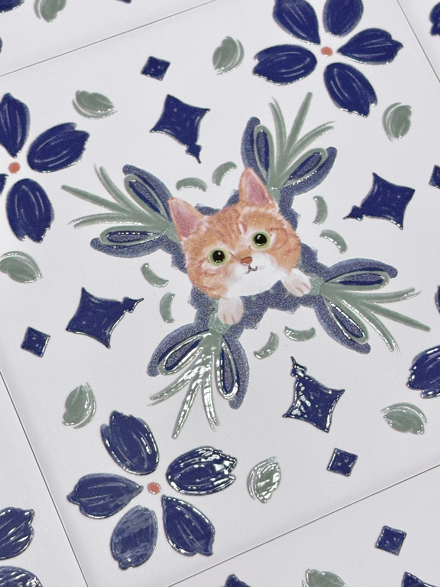 Eunique Art: Ginger Cat, Vintage Majolica Tile, Glossy Relief Ceramic Coaster