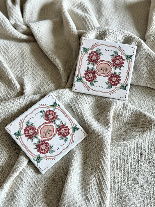 Eunique Art: Poodle, Vintage Majolica Tile, Glossy Relief Ceramic Coaster