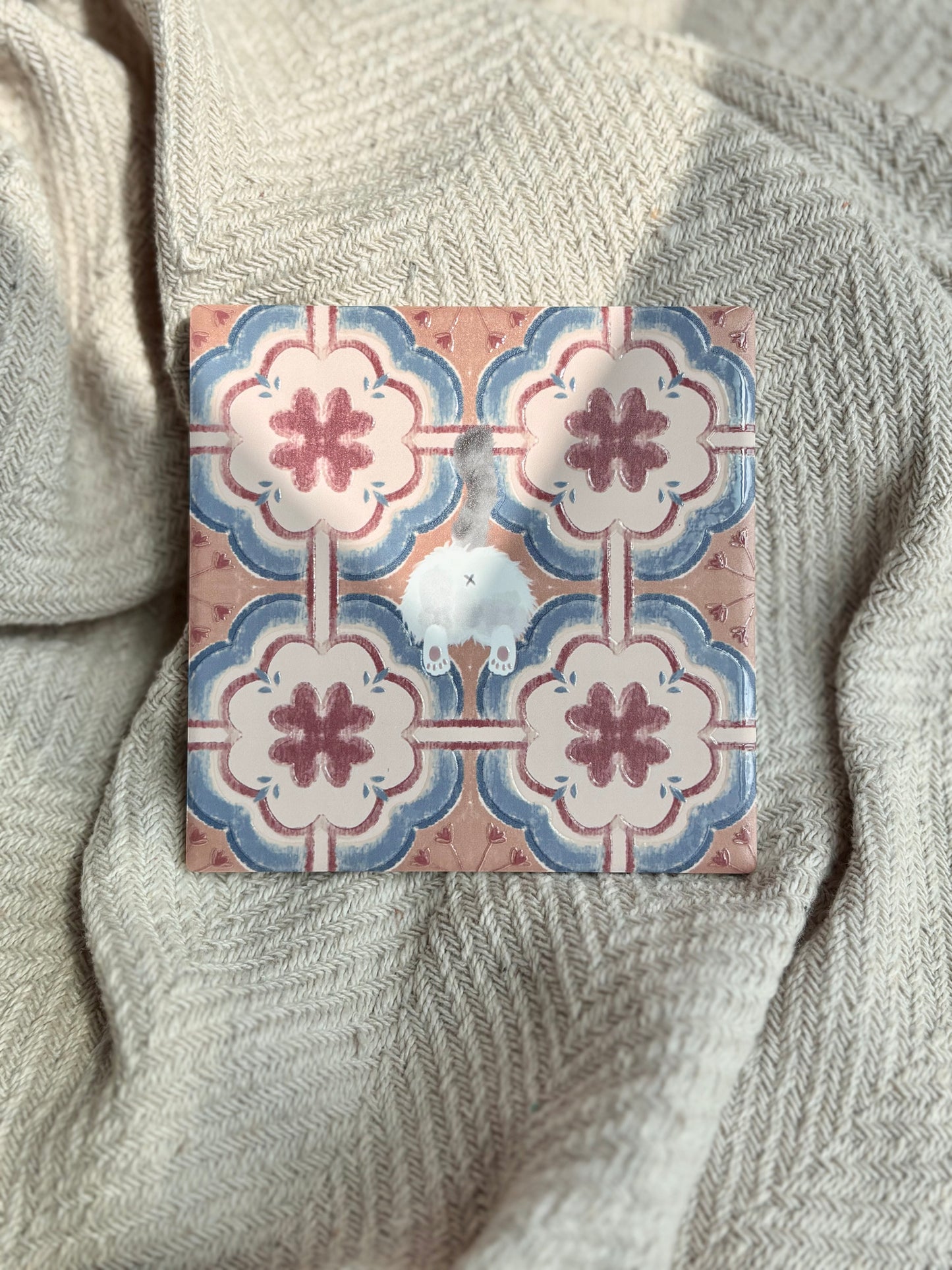 Ragdoll Cat (Vintage Lattice) - Embossed Vintage Ceramic Tile Coaster