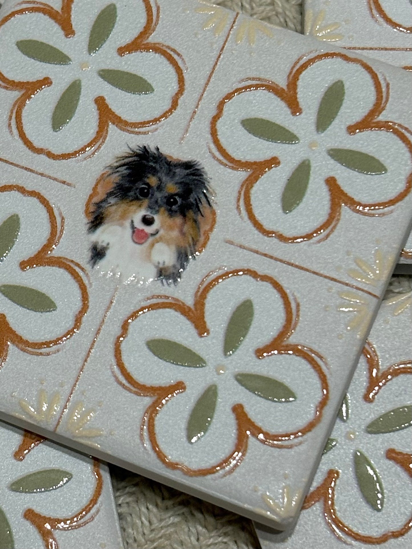 Sheltie (Begonia Glass) - Embossed Vintage Tile Ceramic Magnet