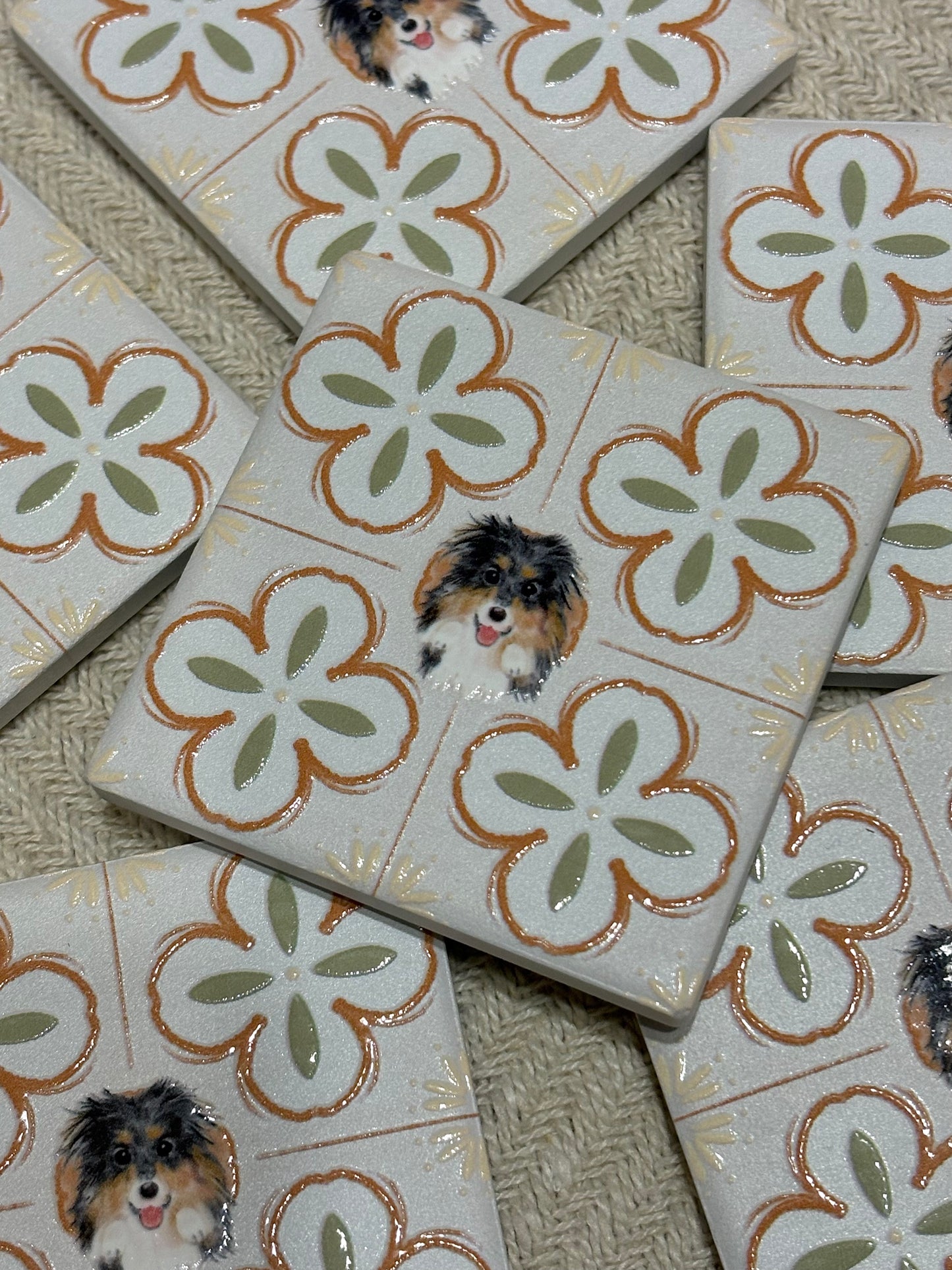 Eunique Art: Sheltie, Vintage Majolica Tile, Glossy Relief Ceramic Magnet