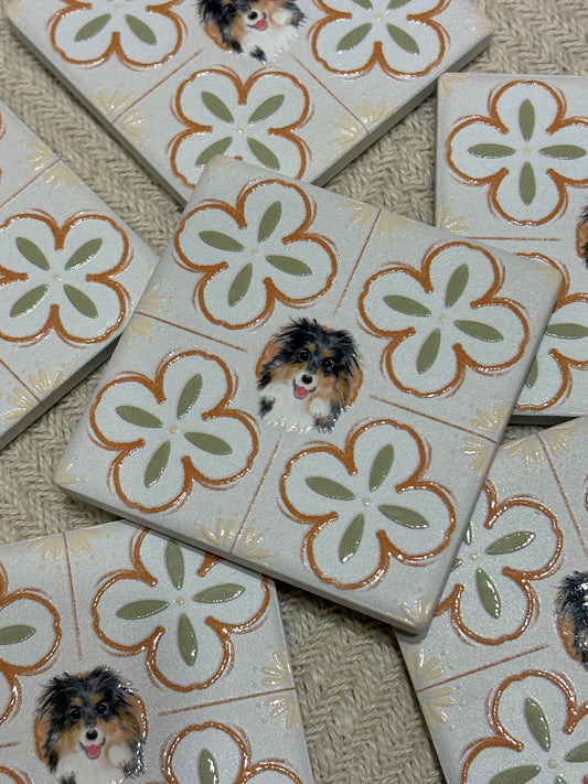 Eunique Art: Sheltie, Vintage Majolica Tile, Glossy Relief Ceramic Magnet