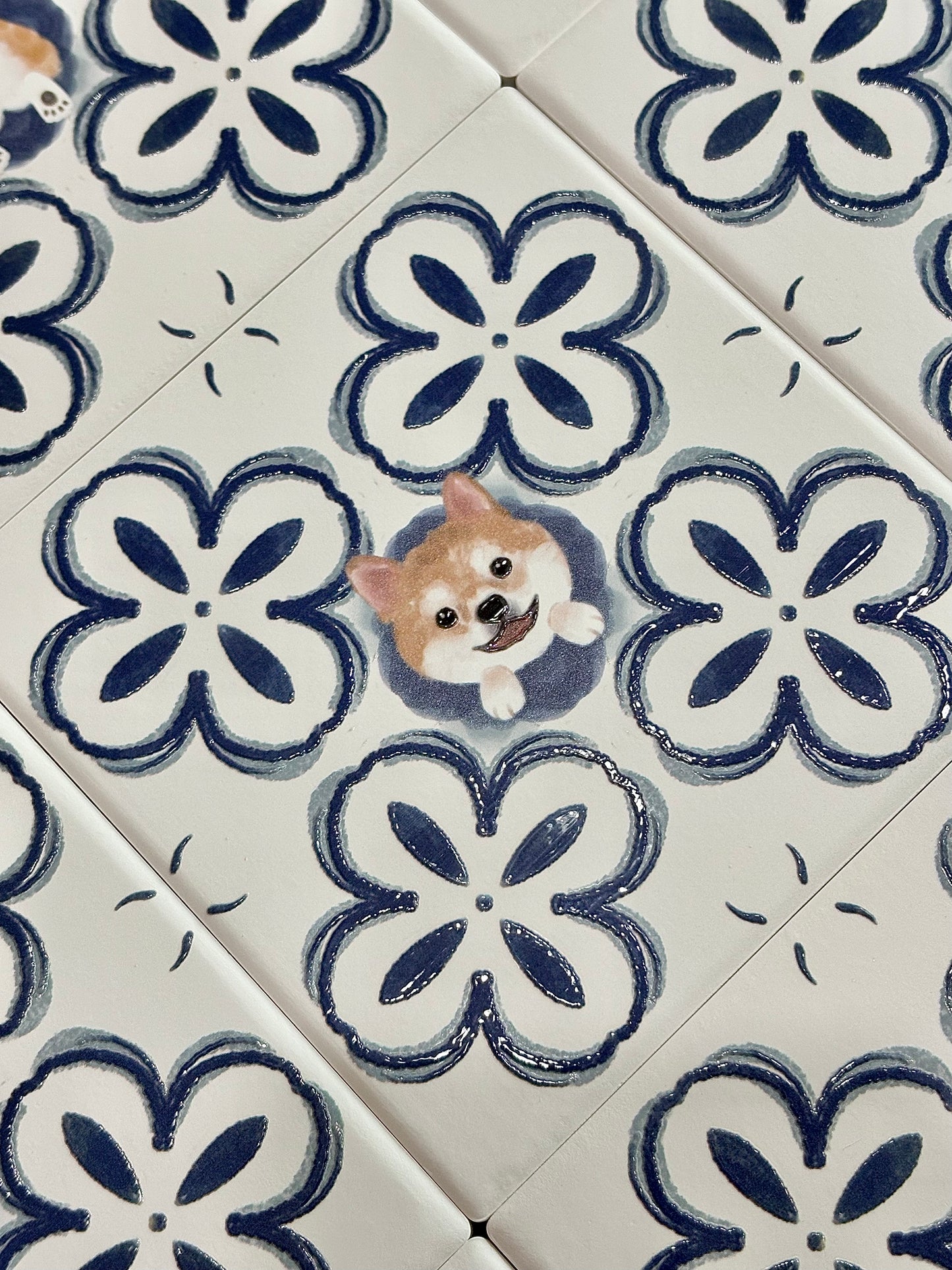 Eunique Art: Shiba, Vintage Majolica Tile, Glossy Relief Ceramic Coaster
