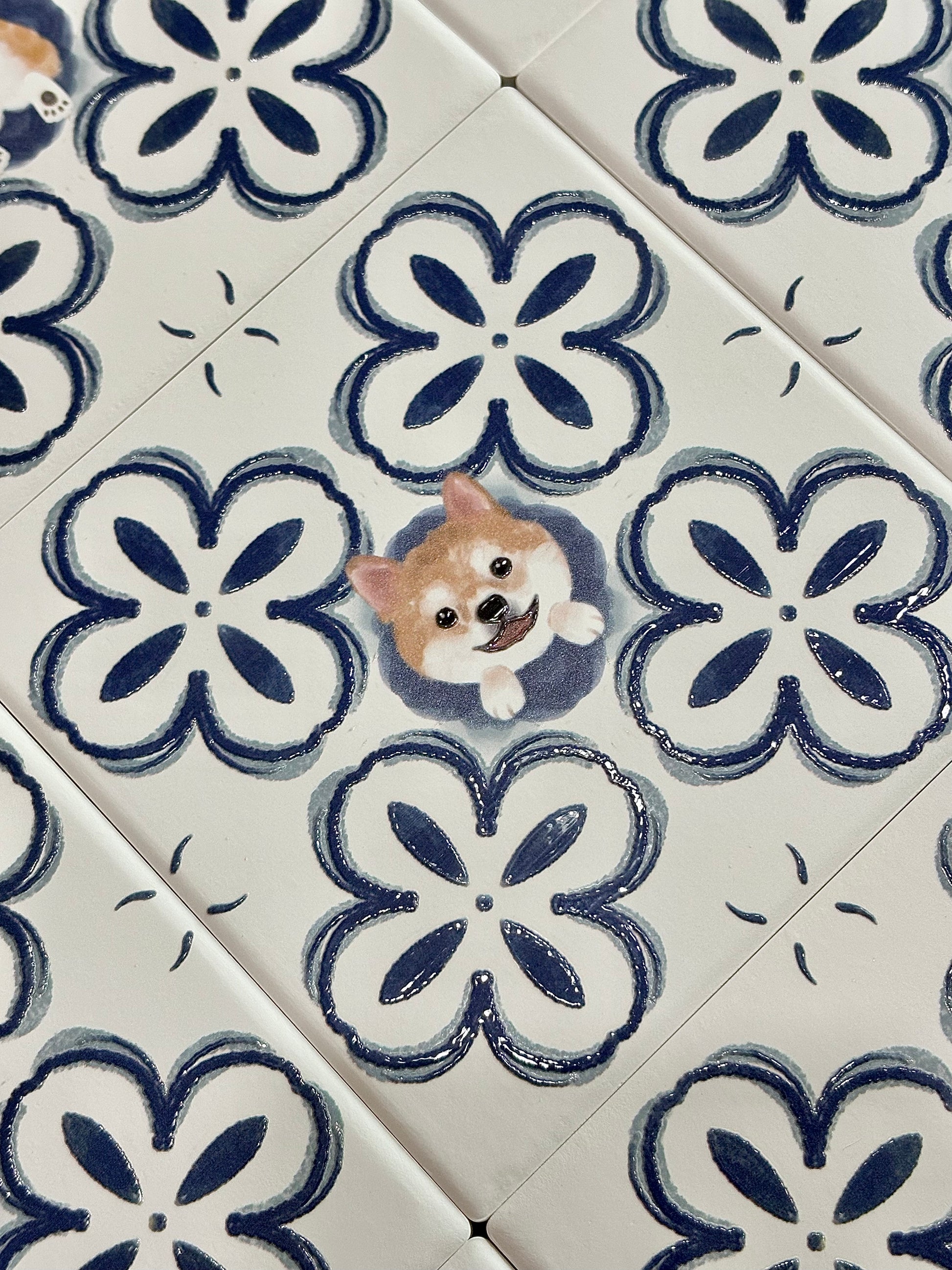Eunique Art: Shiba, Vintage Majolica Tile, Glossy Relief Ceramic Coaster