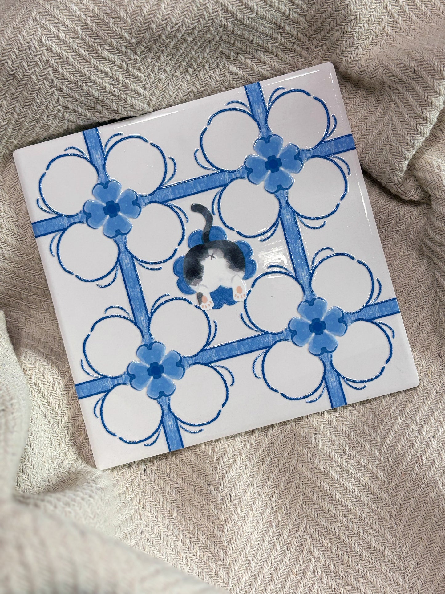Tuxedo (Cobalt Blue Series) - Embossed Vintage Ceramic Art Tile