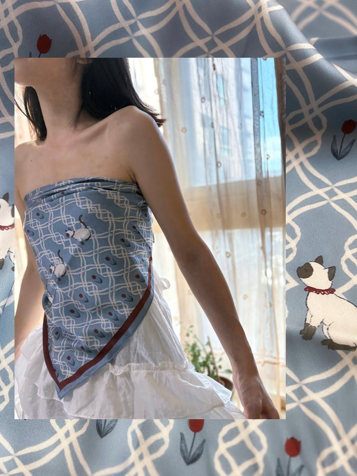 Siamese & Tulip Multi-Way Square Scarf